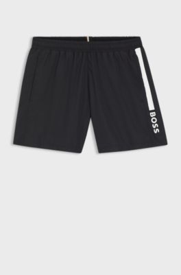 Badeshorts mit Streifen und Logo, Schwarz
