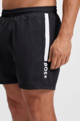 Badeshorts mit Streifen und Logo, Schwarz