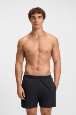 Badeshorts mit Streifen und Logo, Schwarz