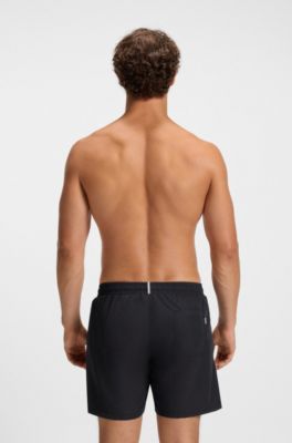 Badeshorts mit Streifen und Logo, Schwarz