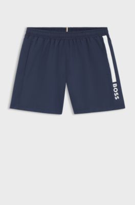 Swim shorts with stripe and logo, Dark Blue
