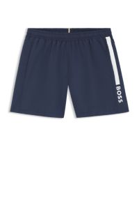 Swim shorts with stripe and logo, Dark Blue