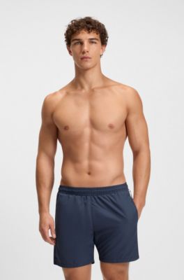 Swim shorts with stripe and logo, Dark Blue