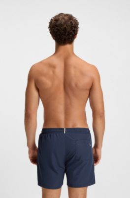 Swim shorts with stripe and logo, Dark Blue