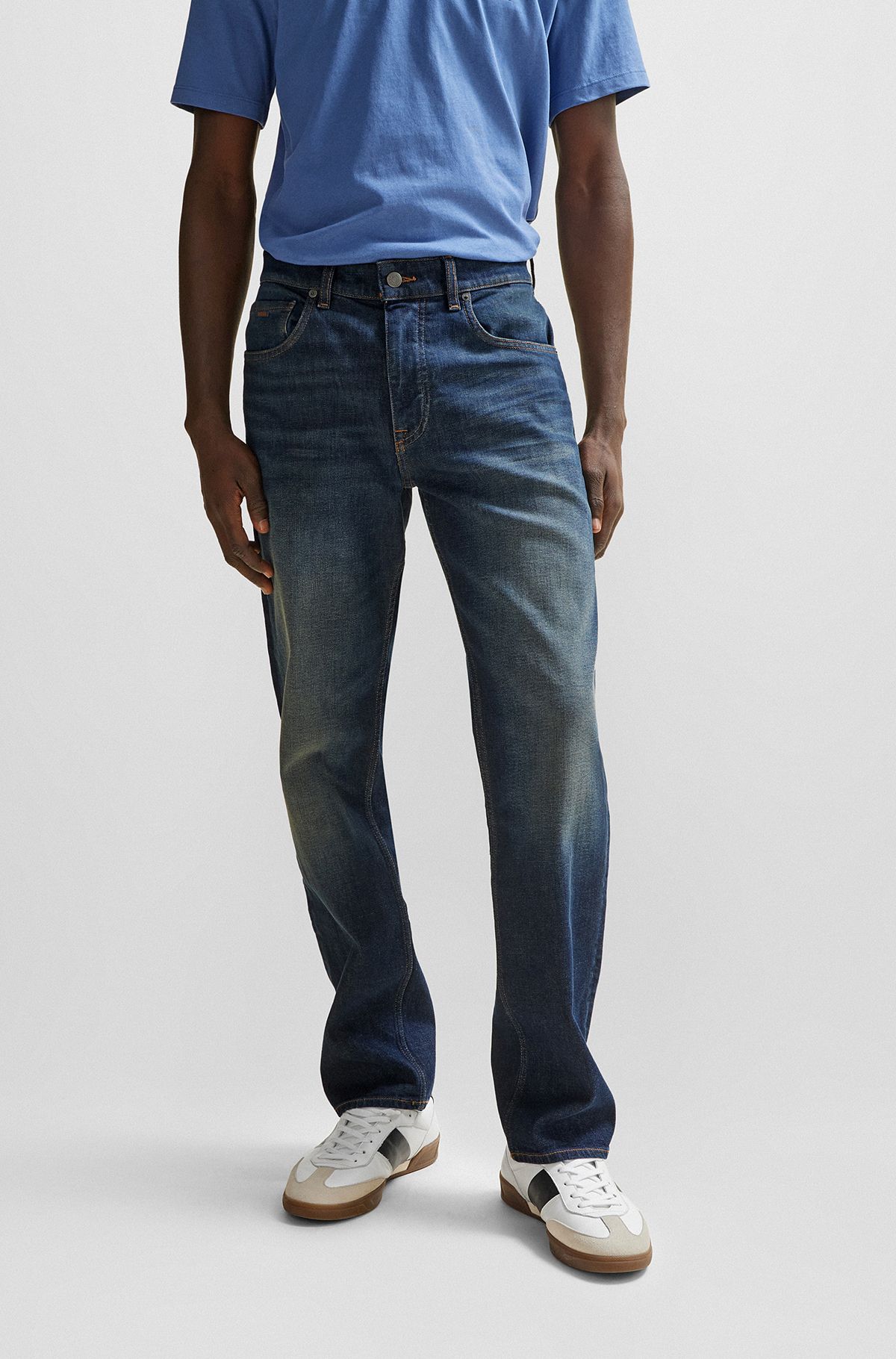 Relaxed-fit jeans in beige-tinted blue stretch denim, Dark Blue
