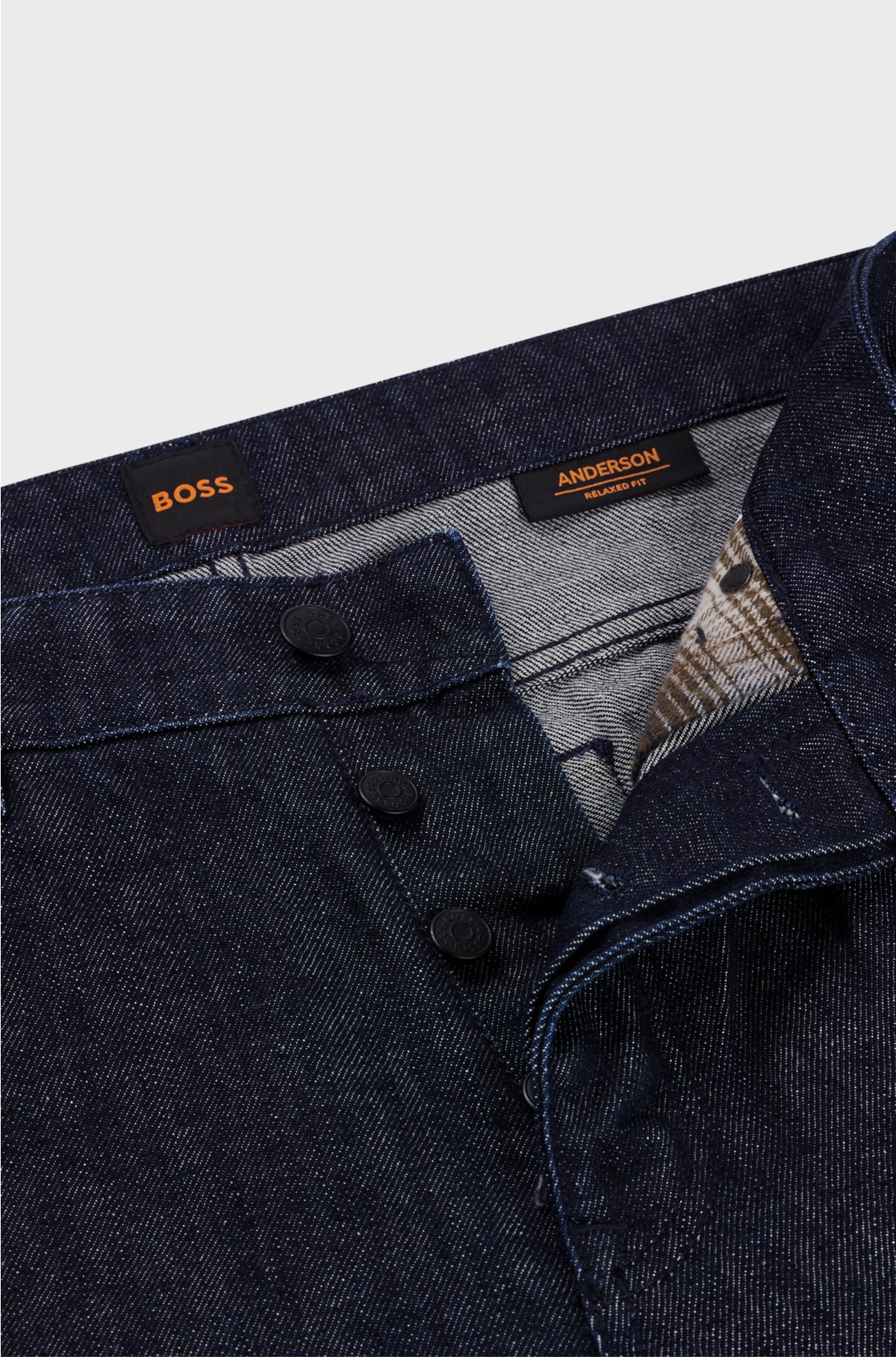Relaxed-fit jeans in wrinkle-effect rigid blue denim, Dark Blue