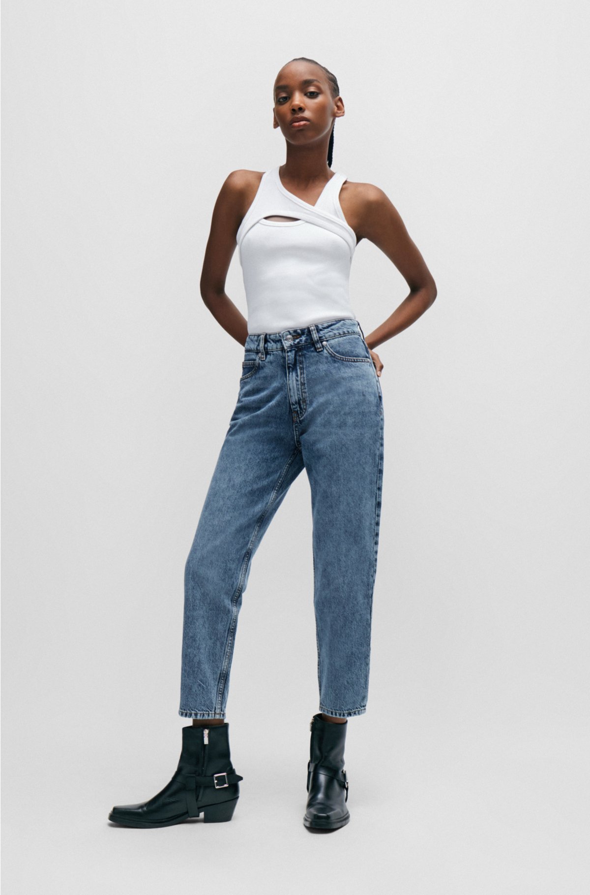 Relaxed-fit mom jeans in blue rigid denim, Blue