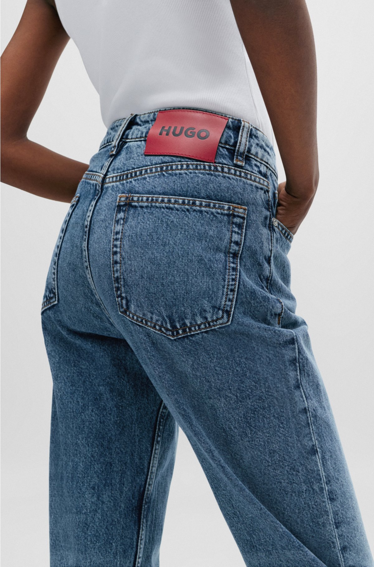 Relaxed-fit mom jeans in blue rigid denim, Blue