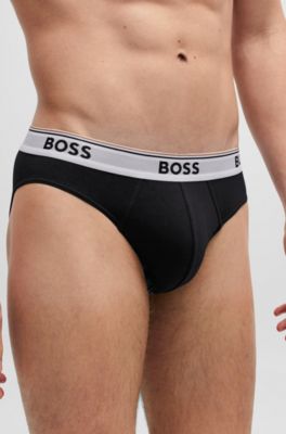 BOSS - Dreierpack Slips Aus Stretch-Baumwolle Mit Logos Am Bund - Weiß / Grau / Schwarz
