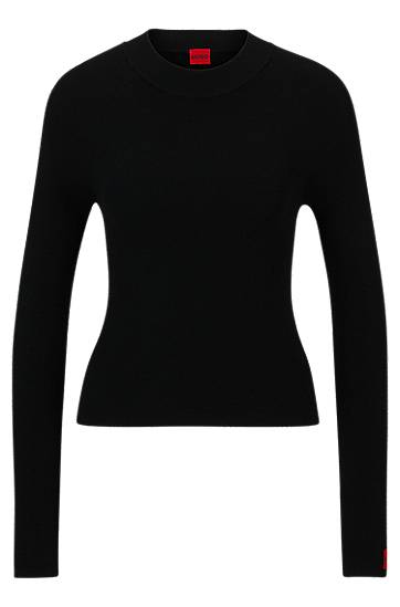 Rib-knit sweater with mock neckline and logo label, Hugo boss