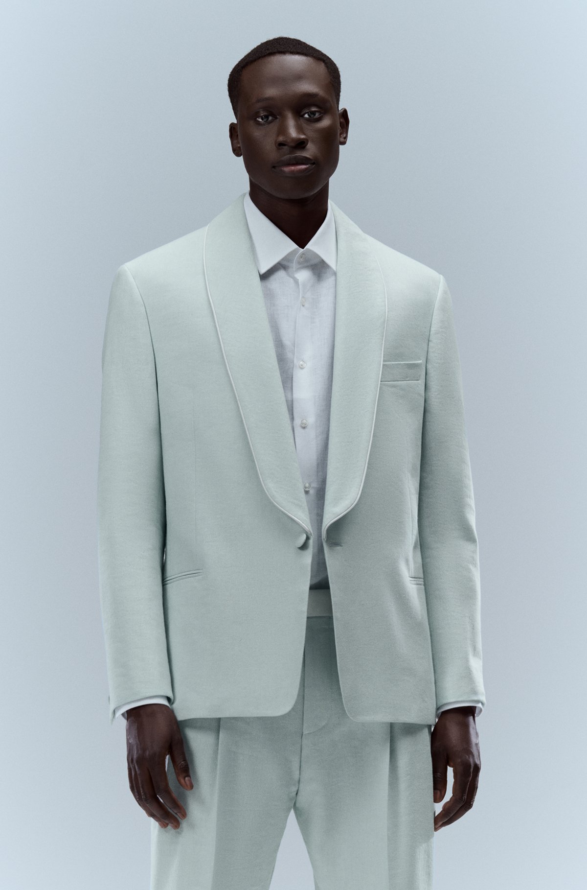 Tuxedo suit in linen and cotton, Light Green
