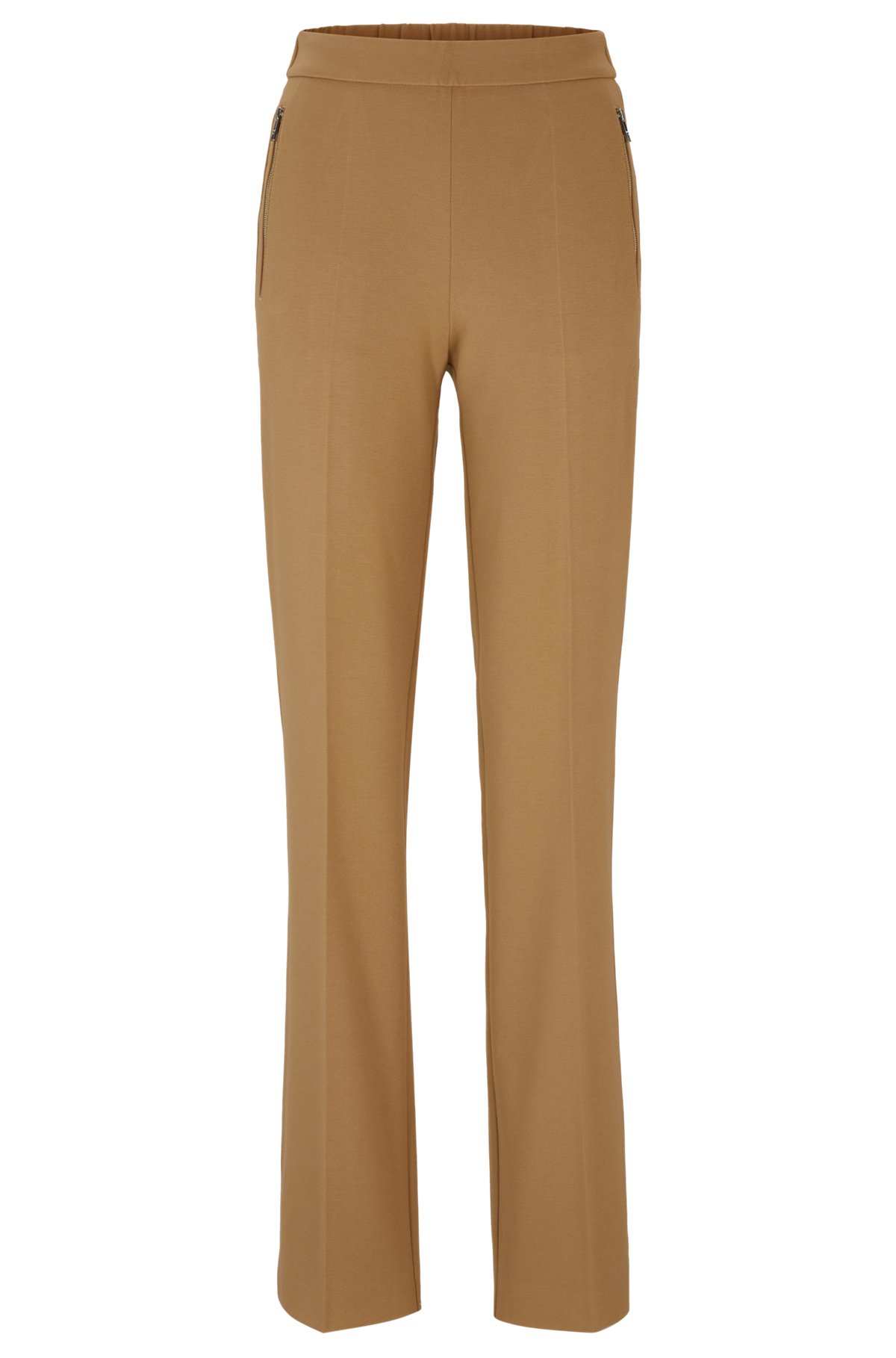 Relaxed-fit trousers with bootcut leg in stretch material, Beige