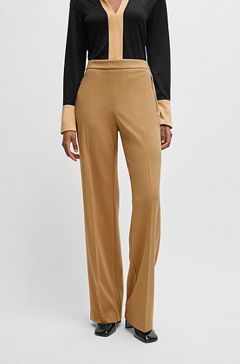 Relaxed-fit trousers with bootcut leg in stretch material, Light Brown