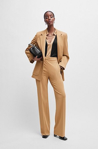 Women's One-piece Dress Suit: Formal Office Lady Double-Breasted Fashion  Casual Suit with Notched Blazer Jacket