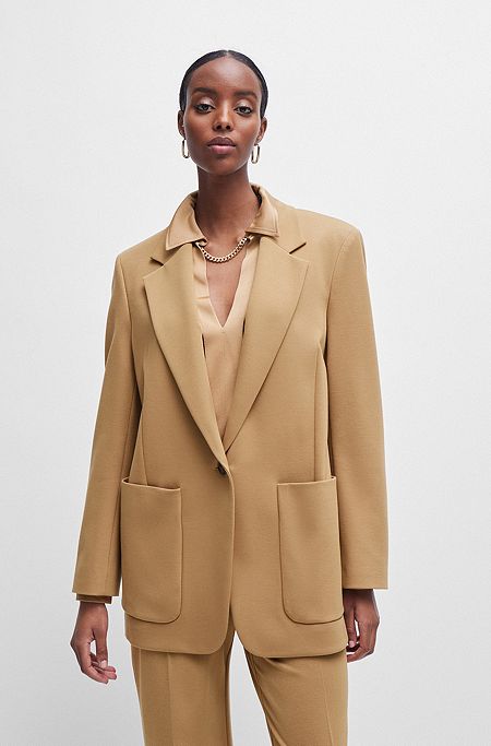 Relaxed-fit jacket in stretch jersey with half lining, Beige