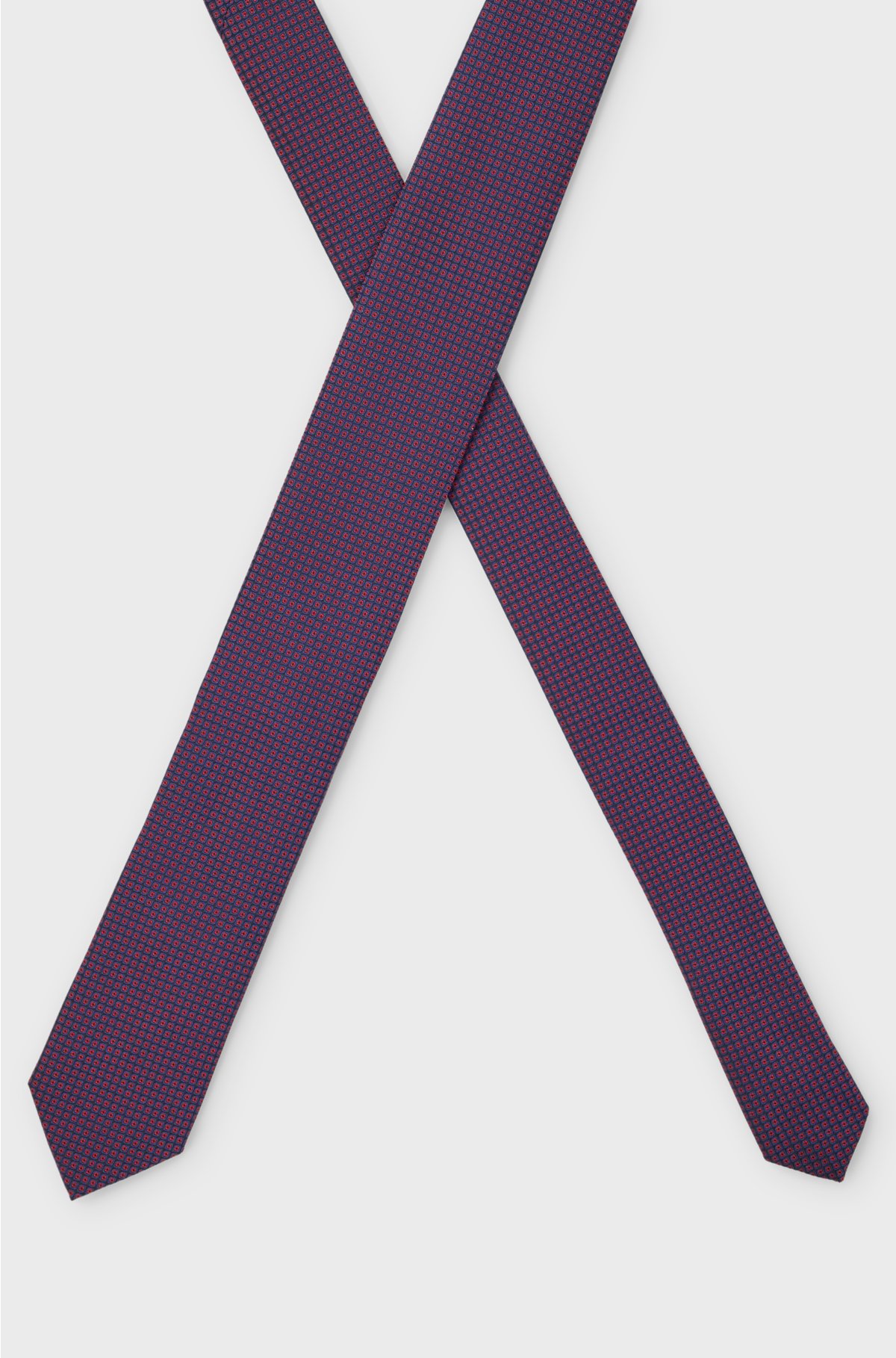 Silk-jacquard tie with square dot pattern, Dark Purple