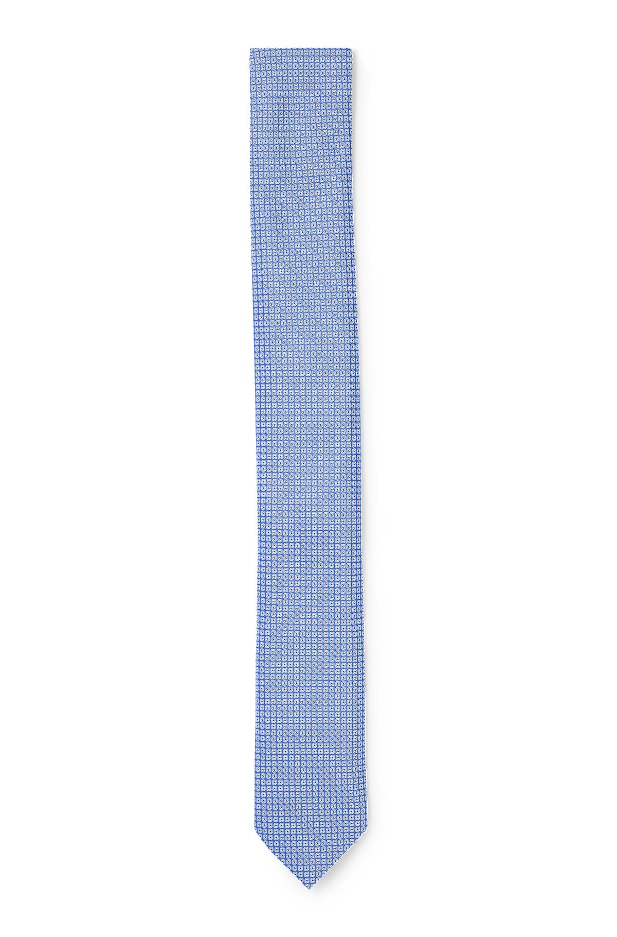 Cravate en jacquard de soie à pois et carrés, bleu clair