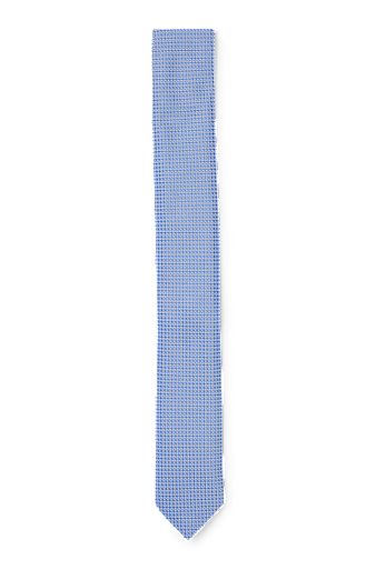 Cravate en jacquard de soie à pois et carrés, bleu clair