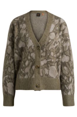 BOSS - Oversized-fit cardigan with signature pattern - Green Patterned
