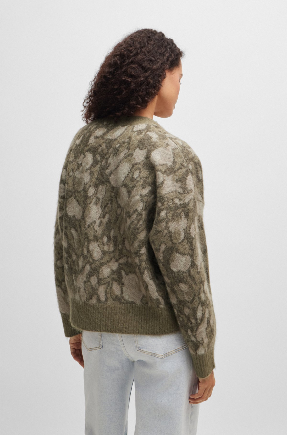 Oversized-fit cardigan with signature pattern, Green Patterned