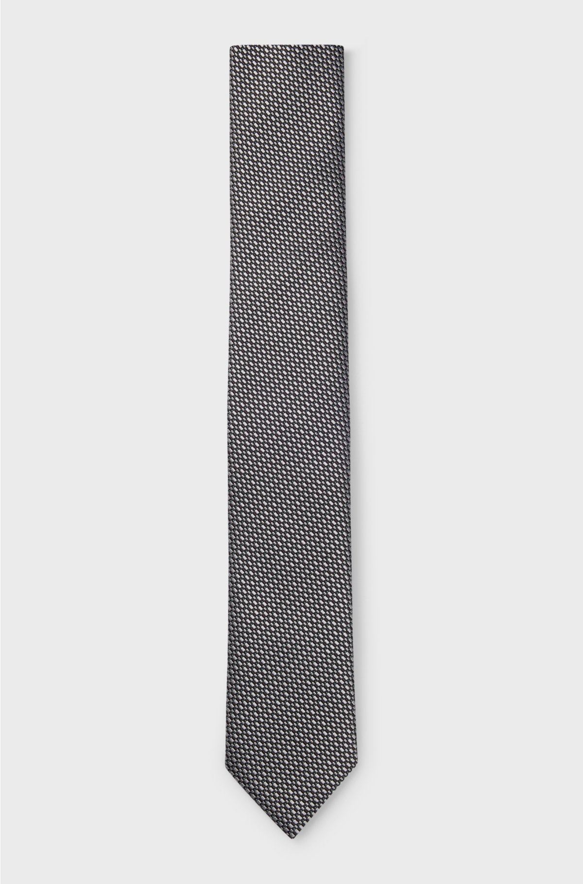 Silk-blend tie with jacquard pattern, Grey