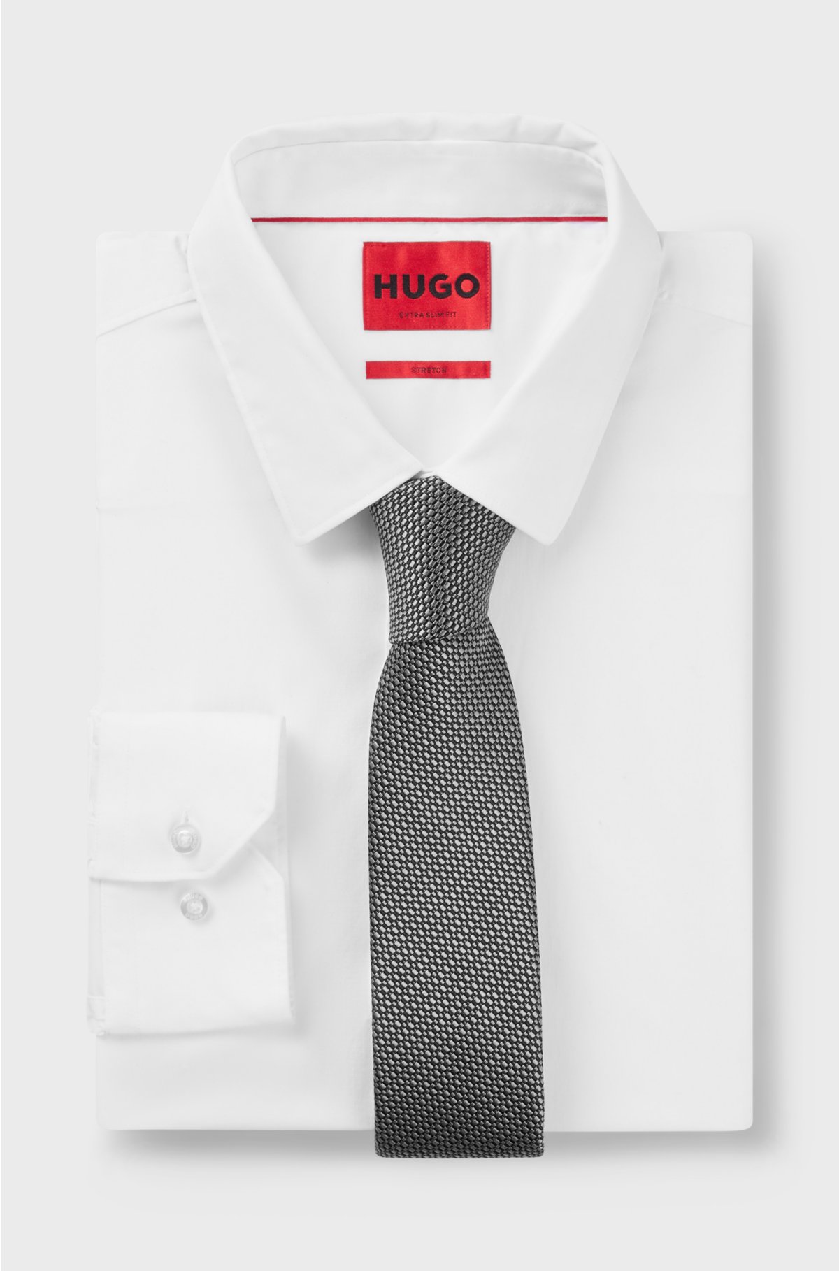 Silk-blend tie with jacquard pattern, Grey