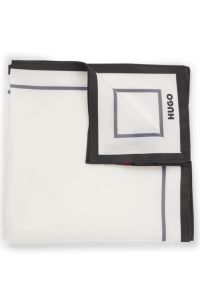 Cotton pocket square with border and logo, Black