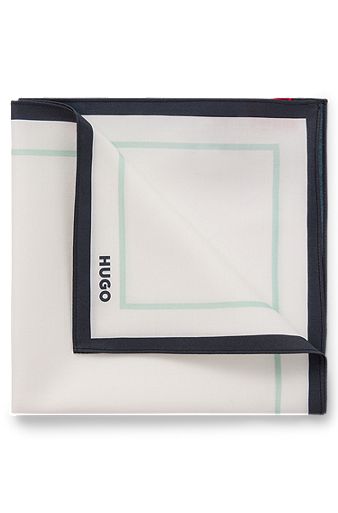 Cotton pocket square with border and logo, Light Green