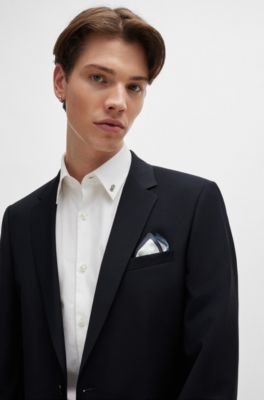 HUGO Cotton pocket square with border and logo