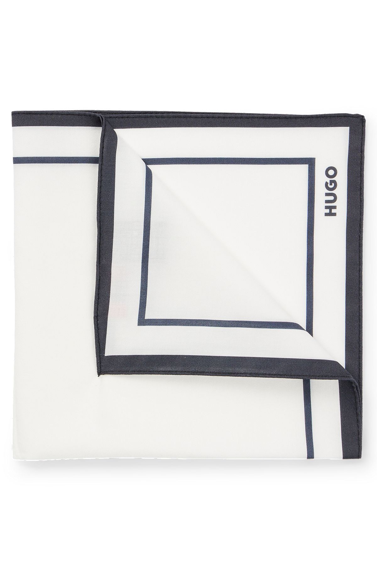 Платок-паше из хлопка с каймой и логотипом, Белый / Синий