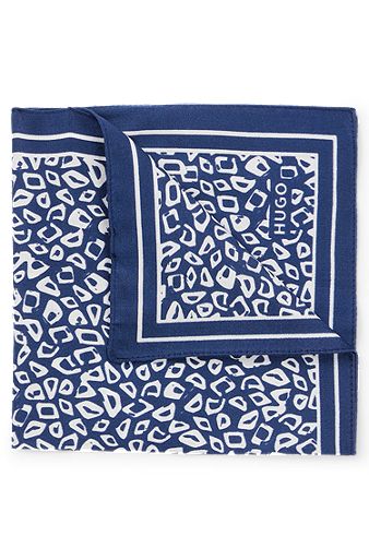 Digital-print pocket square in pure cotton, Blue