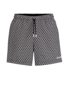 Hugo Boss Micro-print Quick-drying Swim Shorts With Logo Detail In Black