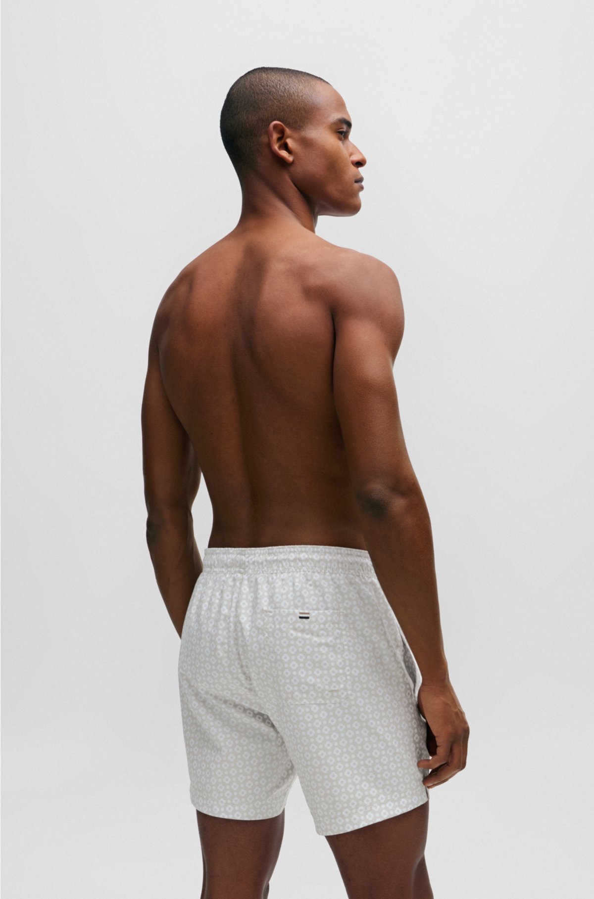 Micro-print quick-drying swim shorts with logo detail, White