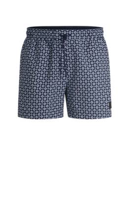 Hugo Boss Micro-print Quick-drying Swim Shorts With Logo Detail In Blue