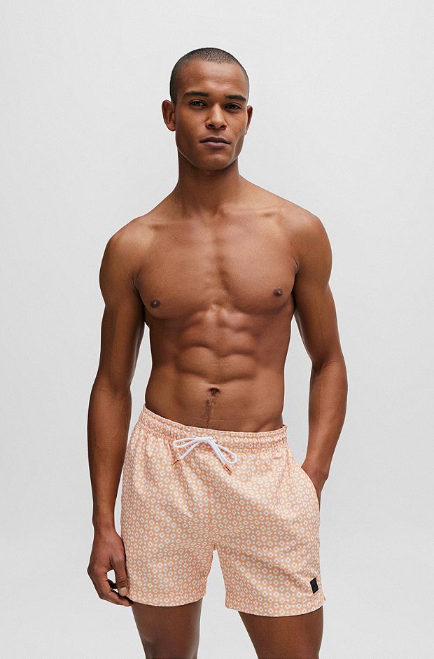 Micro-print quick-drying swim shorts with logo detail, Orange