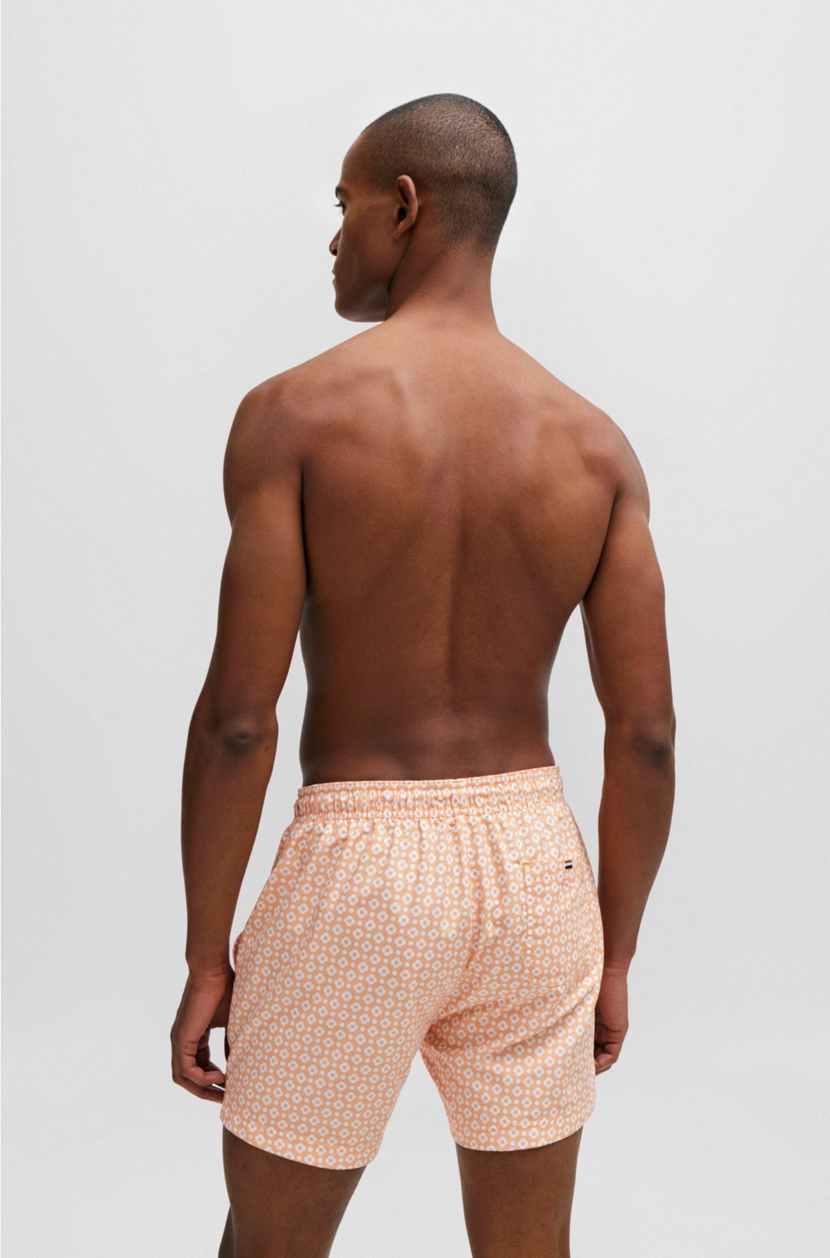 Micro-print quick-drying swim shorts with logo detail, Orange