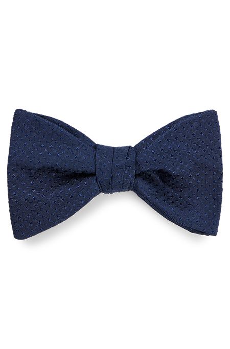 Dot-patterned bow tie in silk jacquard, Dark Blue
