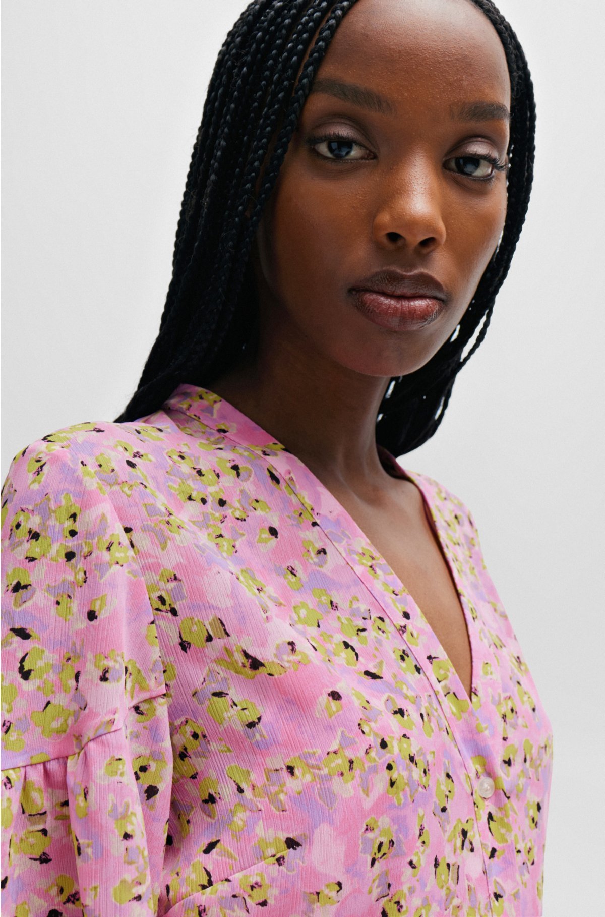 Floral-print dress with voluminous sleeves, Patterned