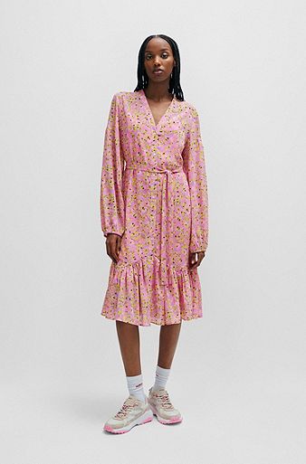Floral-print dress with voluminous sleeves, Patterned