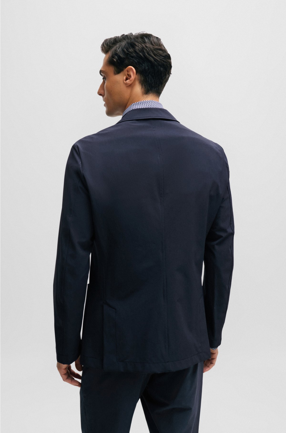 Slim-fit jacket in performance-stretch material, Dark Blue