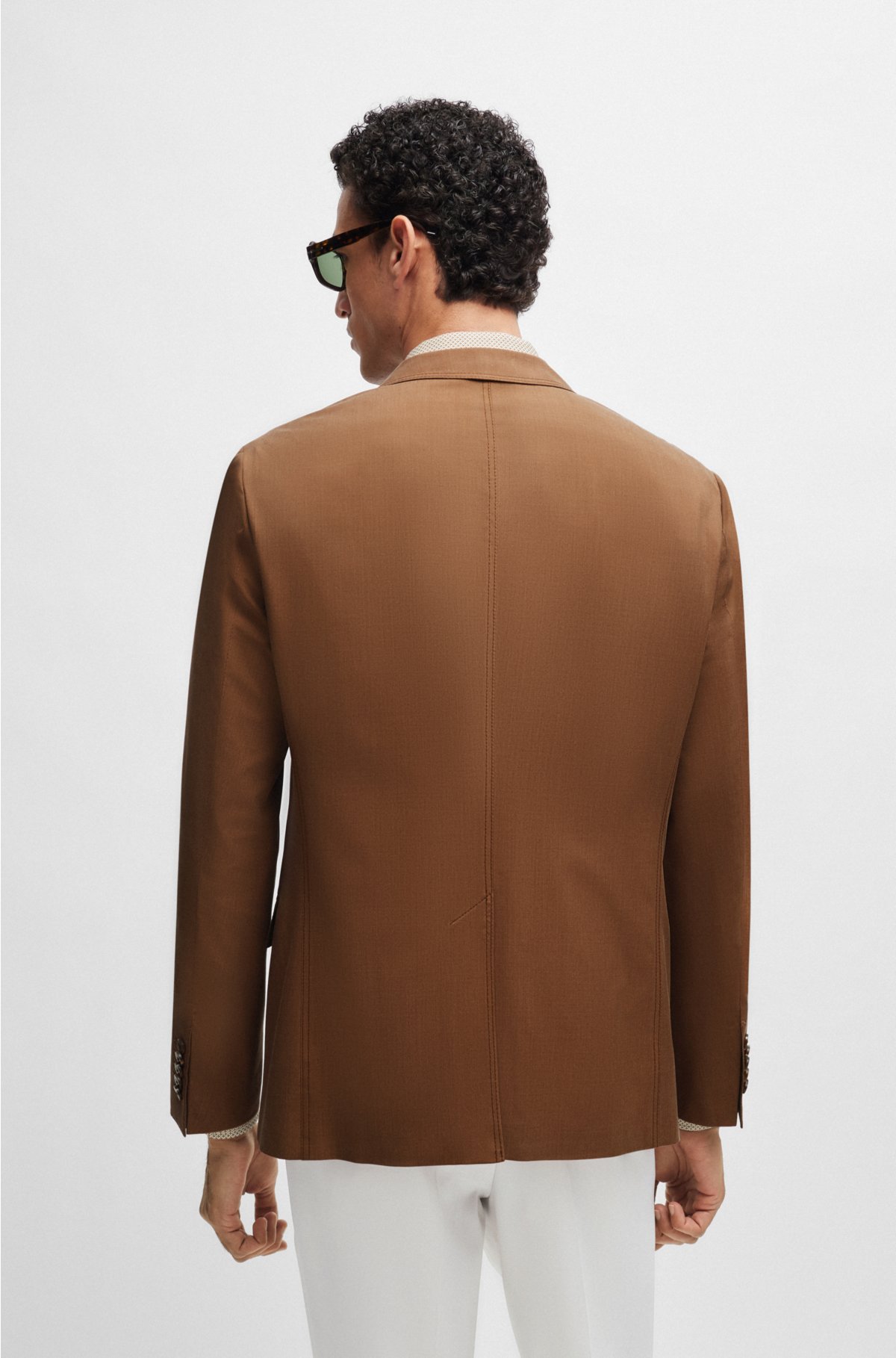 Slim-fit jacket in silk and virgin wool, Brown