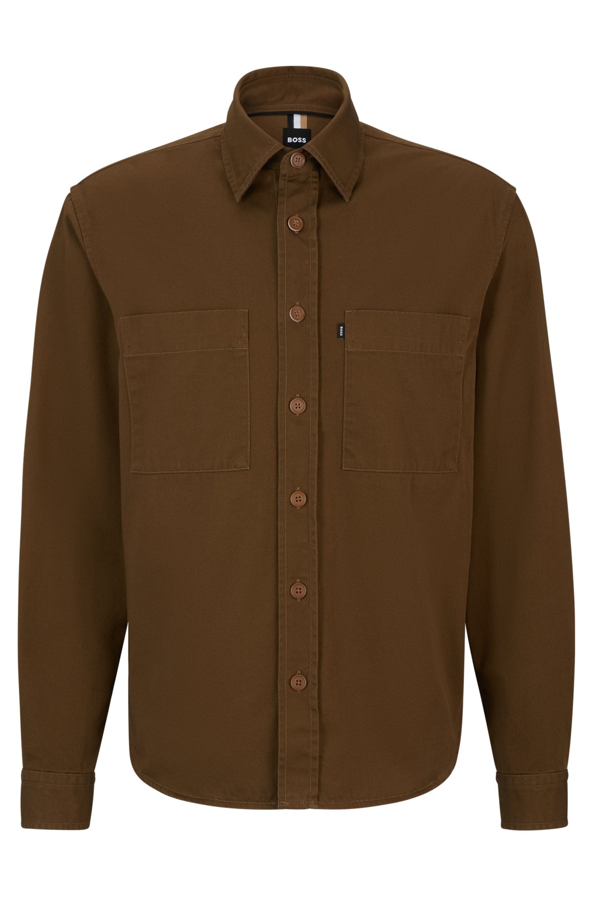 Relaxed-fit overshirt in heavy cotton twill, Dark Brown
