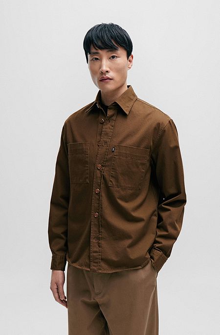 Relaxed-fit overshirt in heavy cotton twill, Dark Brown