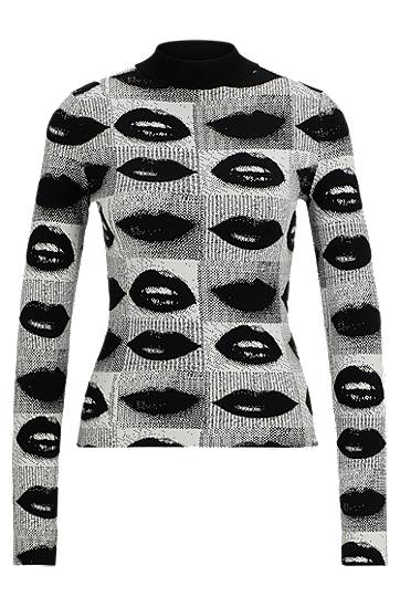 Mock-neck sweater with lips jacquard, Hugo boss