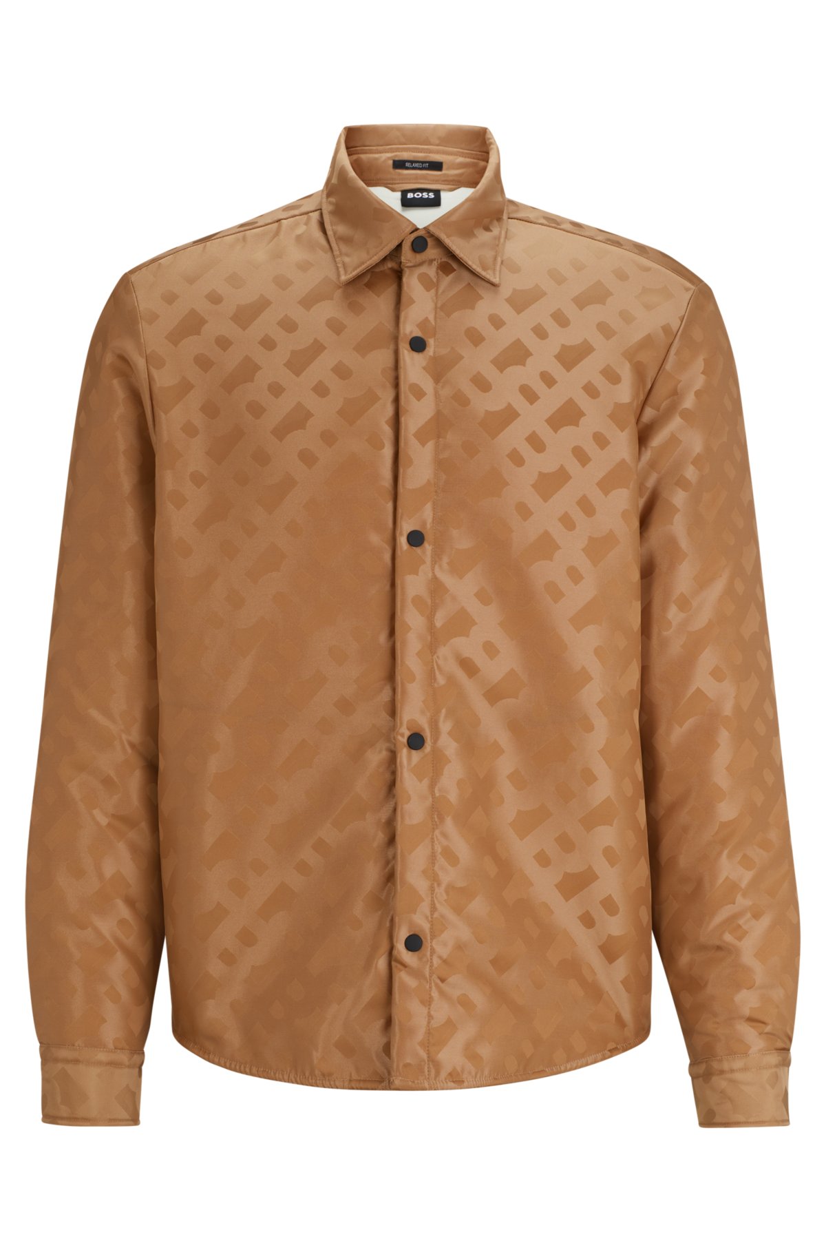 Relaxed-fit shirt in monogrammed material with Kent collar, Beige
