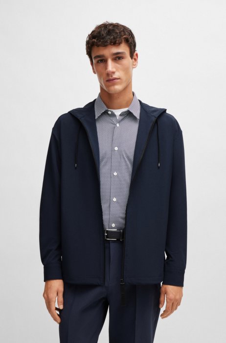BOSS - Regular-fit button-up coat in stretch material