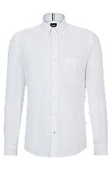 Slim-fit shirt in Oxford cotton with button-down collar, White