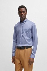 Slim-fit shirt in Oxford cotton with button-down collar, Light Blue