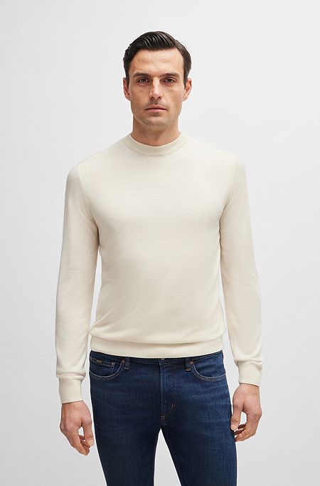 Regular-fit sweater in wool, silk and cashmere, Natural