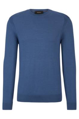 Hugo Boss Regular-fit Sweater In Wool, Silk And Cashmere In Blue
